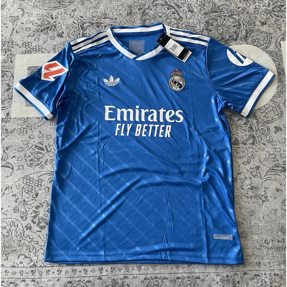 adidas Real Madrid Men's L Blue/White Aeroready Soccer Jersey Official Licensed